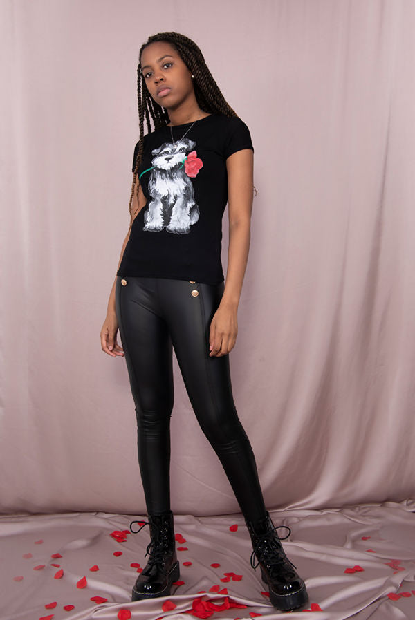 Casual Cute Rose Dog Printed T-Shirt Cotton Womenswear Breathable Fit Lightweight Top Day Jeans Loose Overall - JAC’s Fabrics and Crafts