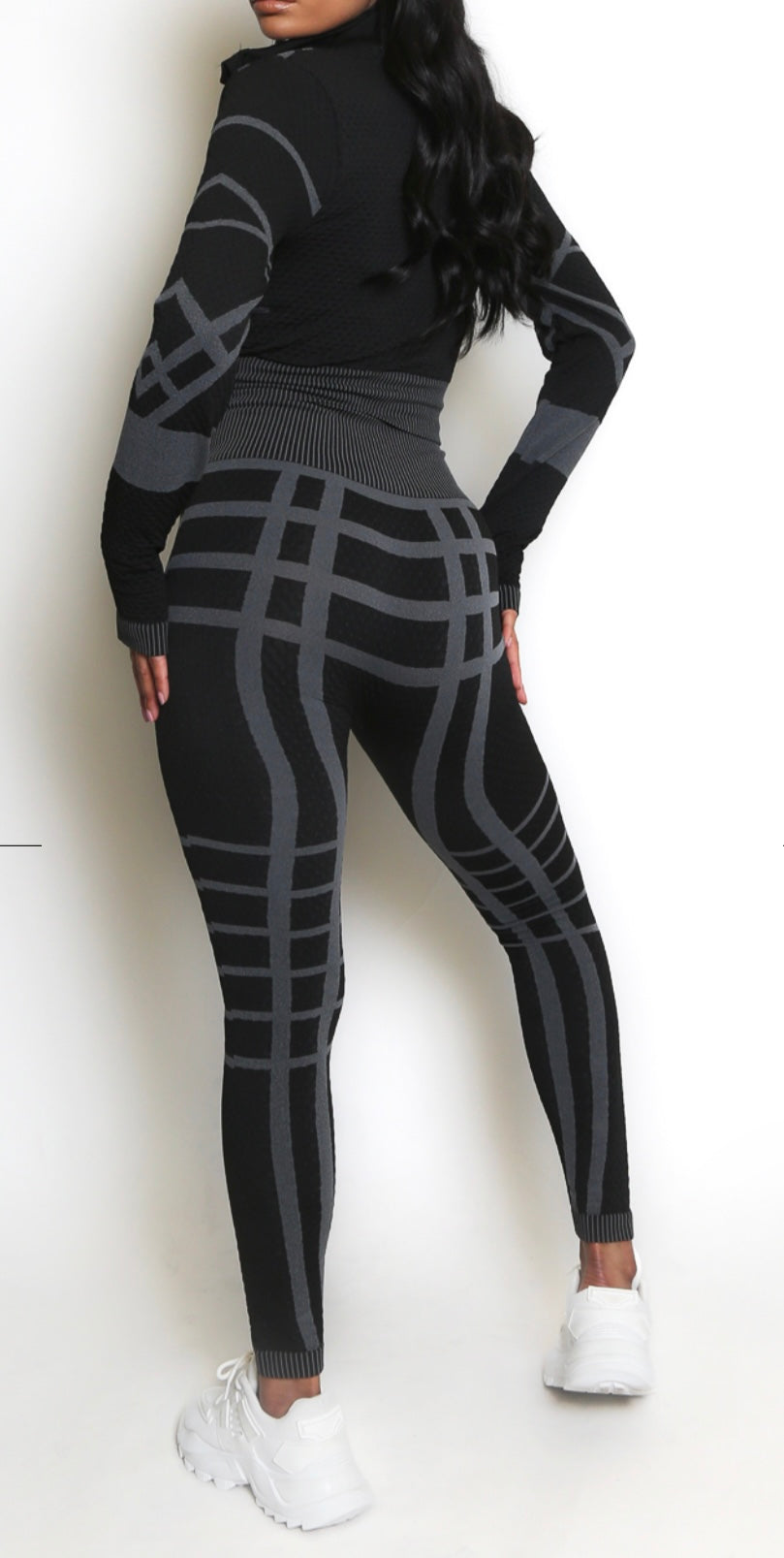 Printed Three-Piece Gym Set – Black