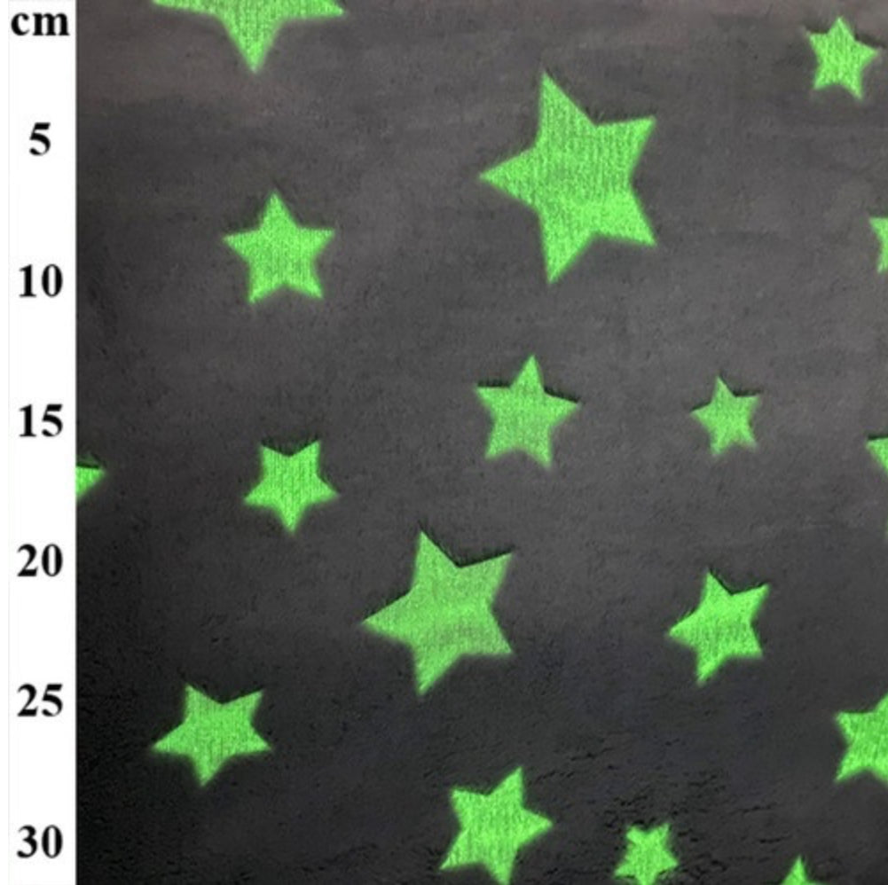 150cm 100% Grey Poly Supersoft print Fleece Glow In The Dark Stars - Per metre - JAC’s Fabrics and Crafts