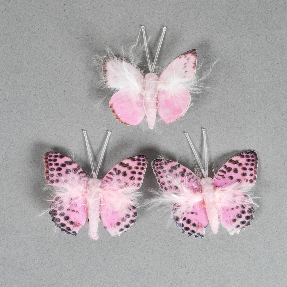 Small Feather Butterflies – 40x40mm (3pcs, Pink)