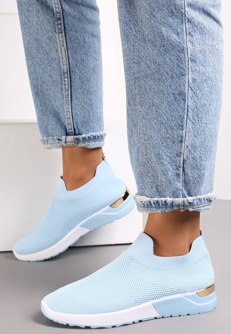 Ladies Blue Slip-On Trainers with Gold Heel Clip