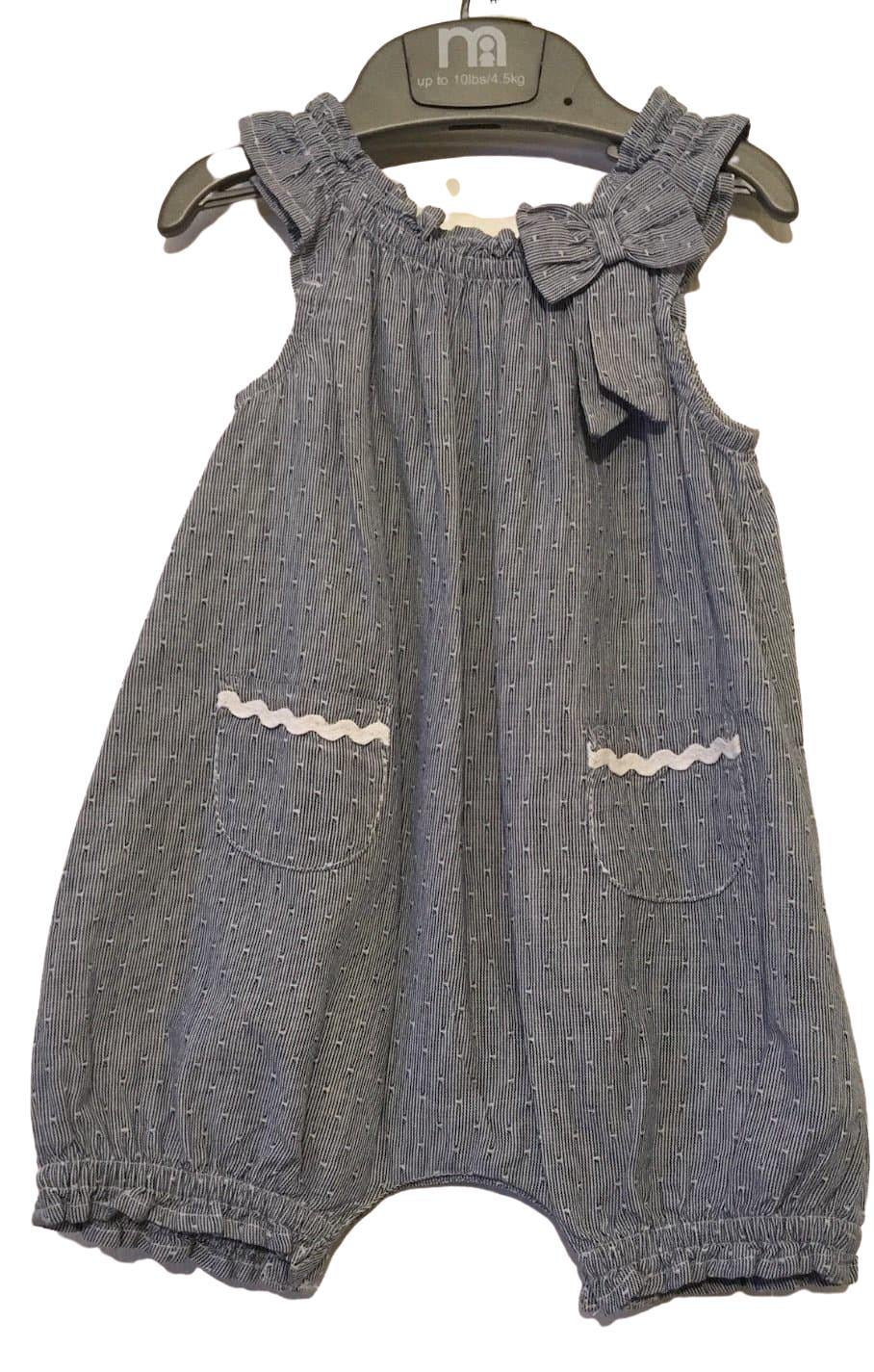 Baby Girl’s 100% Cotton Blue Stripe Ruffle Romper with Bow Detail - JAC’s Fabrics and Crafts