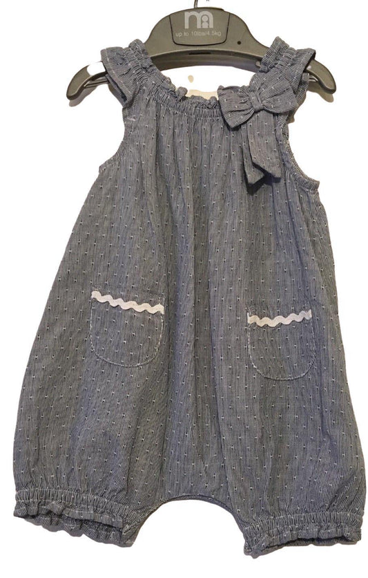 Baby Girl’s 100% Cotton Blue Stripe Ruffle Romper with Bow Detail - JAC’s Fabrics and Crafts