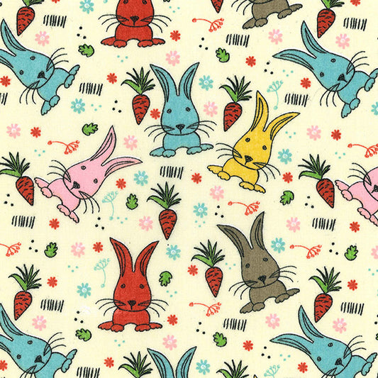 Cream Polycotton Bunnies Prints - JAC’s Fabrics and Crafts
