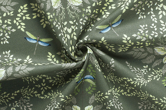 Green Gütermann Natural Beauty 100% Cotton Dragonfly and Fern Print Cotton Fabric - JAC’s Fabrics and Crafts