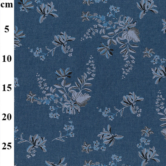 Printed Cotton Denim – Blue Floral (147cm Wide)