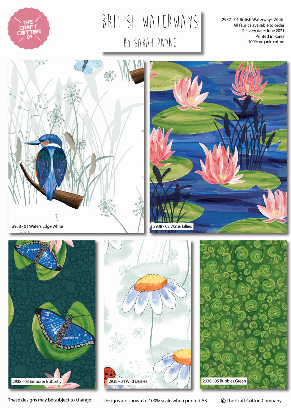 5 Piece Sarah Payne Waterways Edge Cotton Fat Quarters - Green - JAC’s Fabrics and Crafts