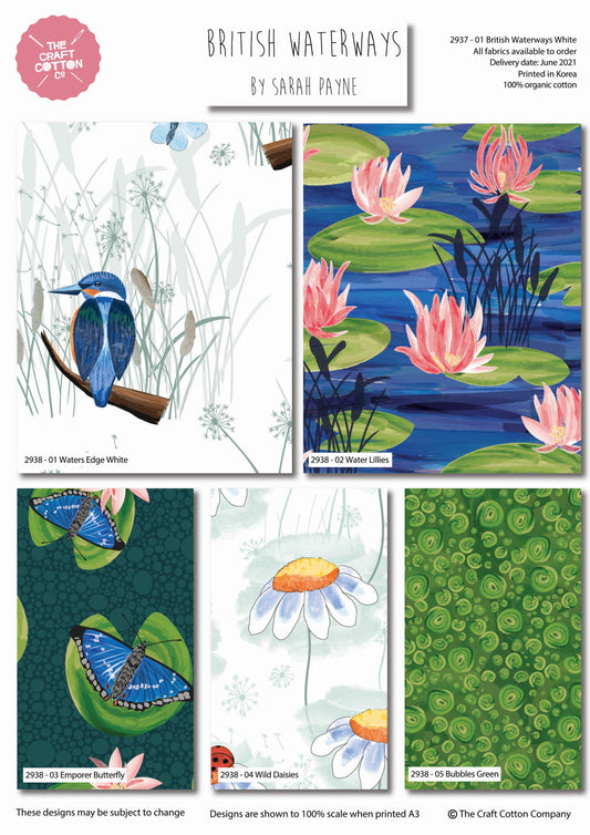5 Piece Sarah Payne Waterways Edge Cotton Fat Quarters - Green - JAC’s Fabrics and Crafts