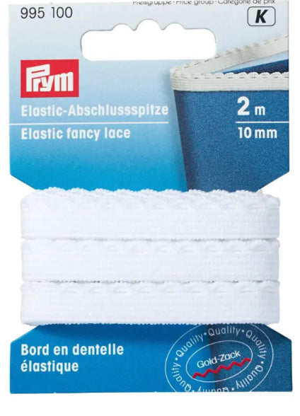 Prym Elastic Fancy Lace 10mm White 2m - JAC’s Fabrics and Crafts