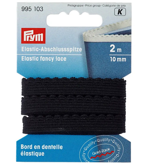 Prym Elastic Fancy Lace, 10mm, Black, 2m - JAC’s Fabrics and Crafts
