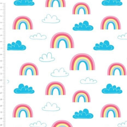 44" Rainbows & Clouds Cotton Fabric by the Metre - JAC’s Fabrics and Crafts