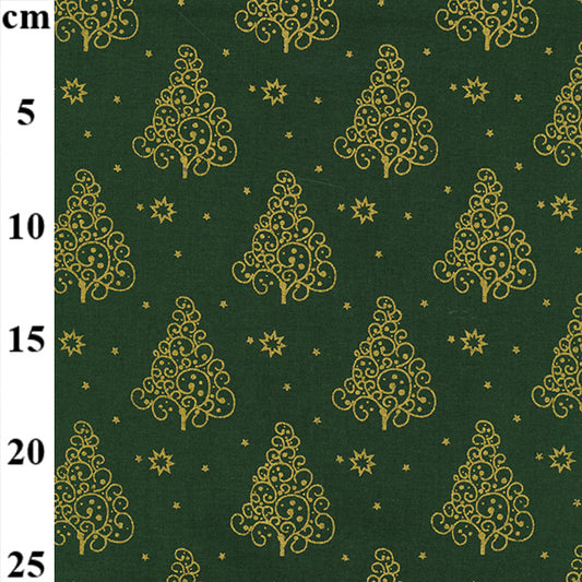 Christmas Blender Cotton – Green with Metallic Foil Print (110cm Wide)