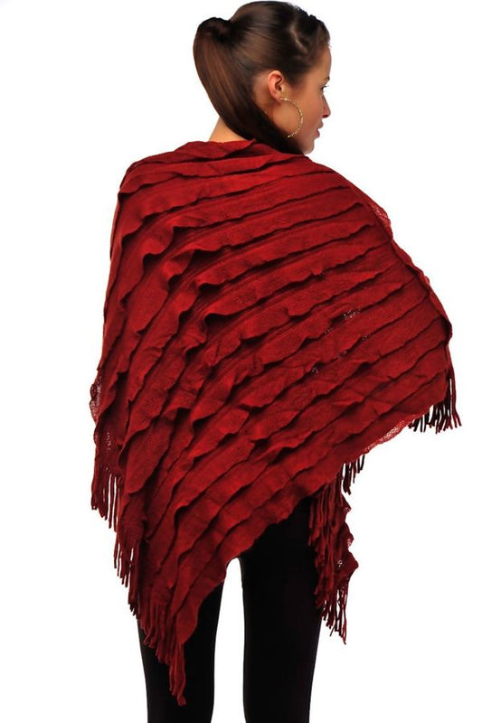 Asymmetric Tassel Ruffle Knit Poncho – Multiple Colours