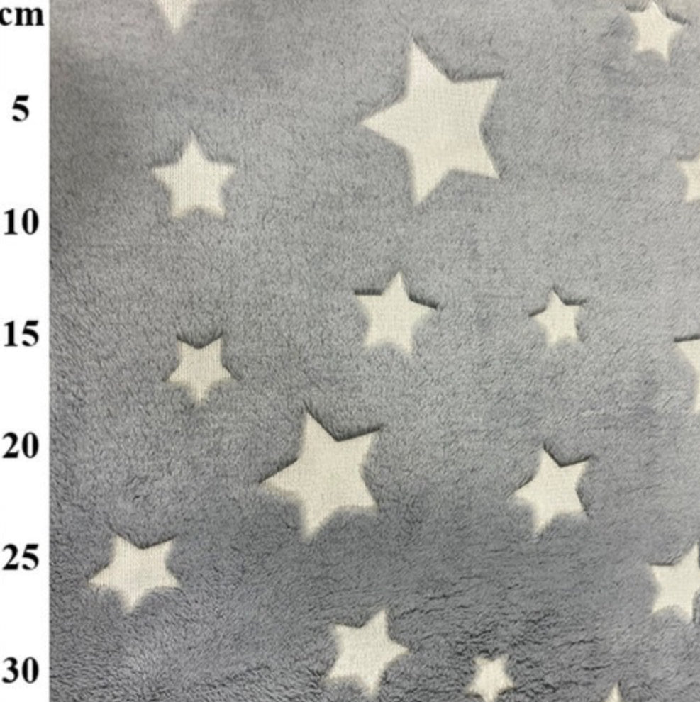 150cm 100% Grey Poly Supersoft print Fleece Glow In The Dark Stars - Per metre - JAC’s Fabrics and Crafts