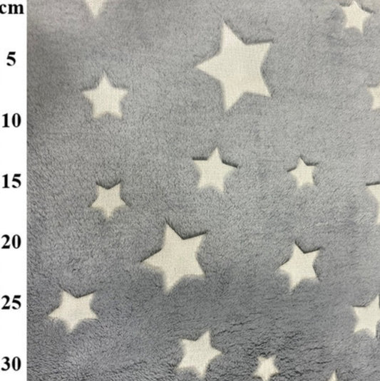 150cm 100% Grey Poly Supersoft print Fleece Glow In The Dark Stars - Per metre - JAC’s Fabrics and Crafts