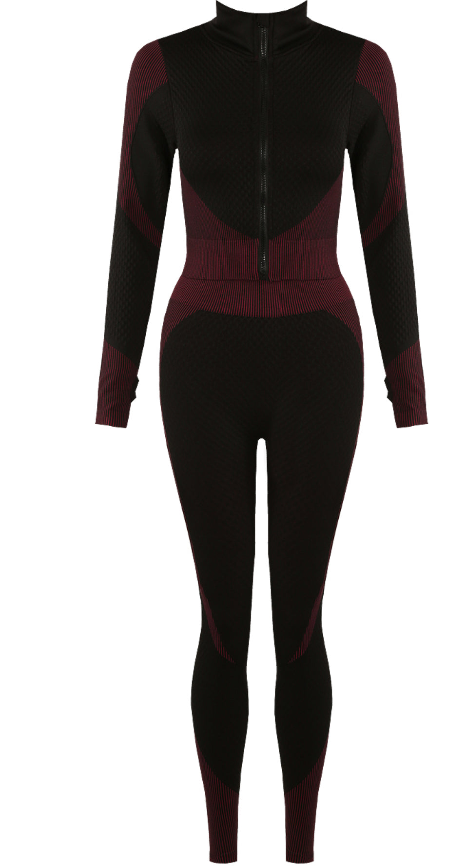 Textured Two-Piece Gym Set – Wine