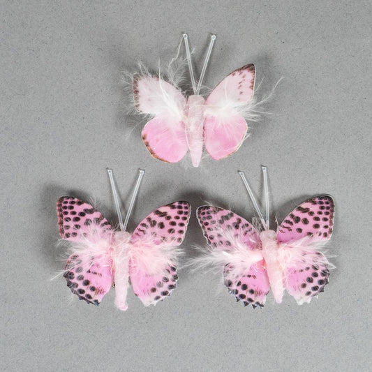 Small Feather Butterflies – 40x40mm (3pcs, Pink)