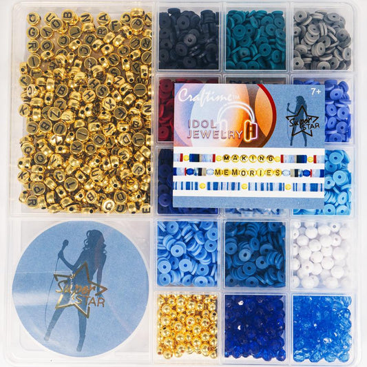 Super Star Bead Jewellery Kit – Blue & Gold Alphabet Beads Set for Kids