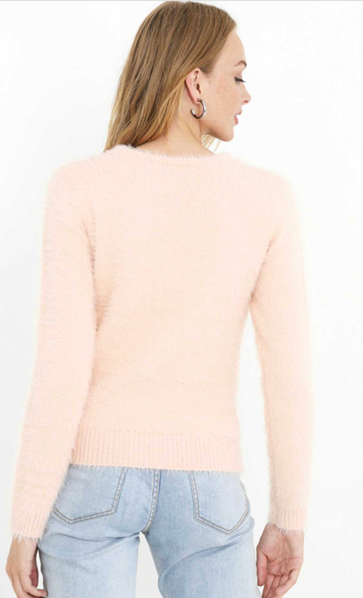 Brave Soul Ladies' Pink Knitted Christmas Jumper with Sequin White Bear Design - JAC’s Fabrics and Crafts