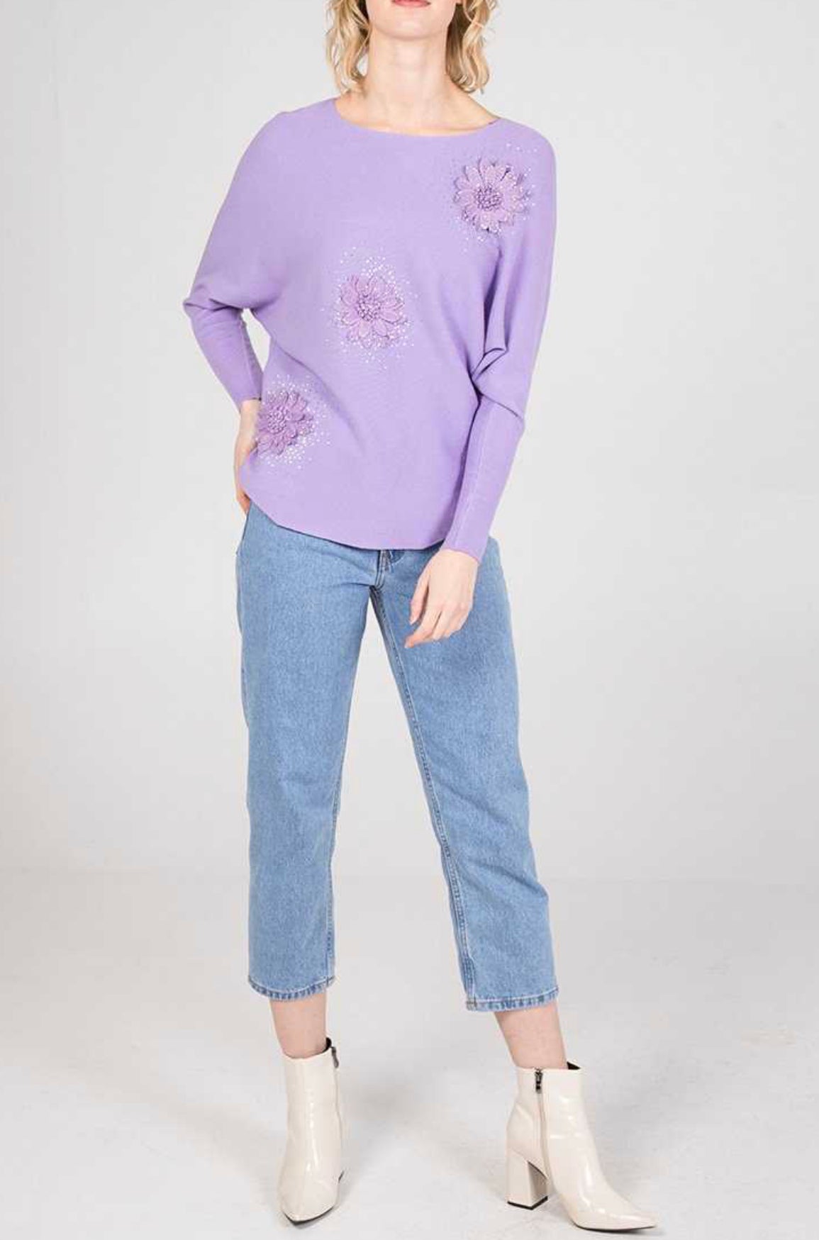 Flower diamante diagonal top Womenswear Viscose Nylon Polyester Comfort Comfortable Everyday - JAC’s Fabrics and Crafts