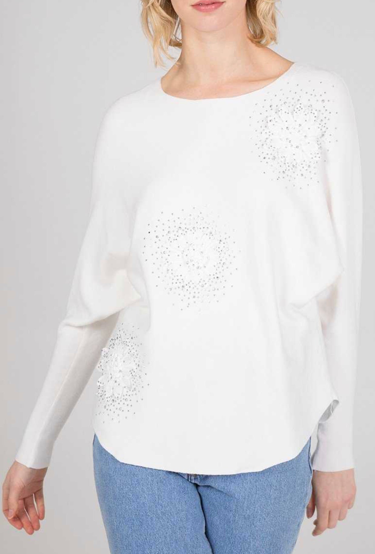 Flower diamante diagonal top Womenswear Viscose Nylon Polyester Comfort Comfortable Everyday - JAC’s Fabrics and Crafts