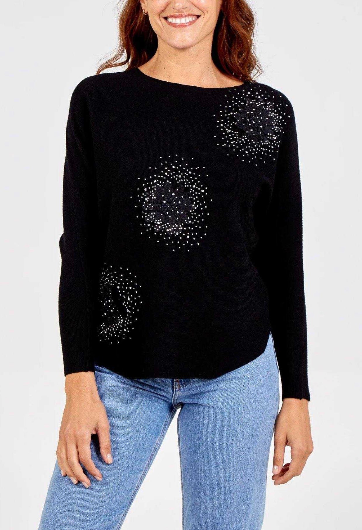Flower diamante diagonal top Womenswear Viscose Nylon Polyester Comfort Comfortable Everyday - JAC’s Fabrics and Crafts
