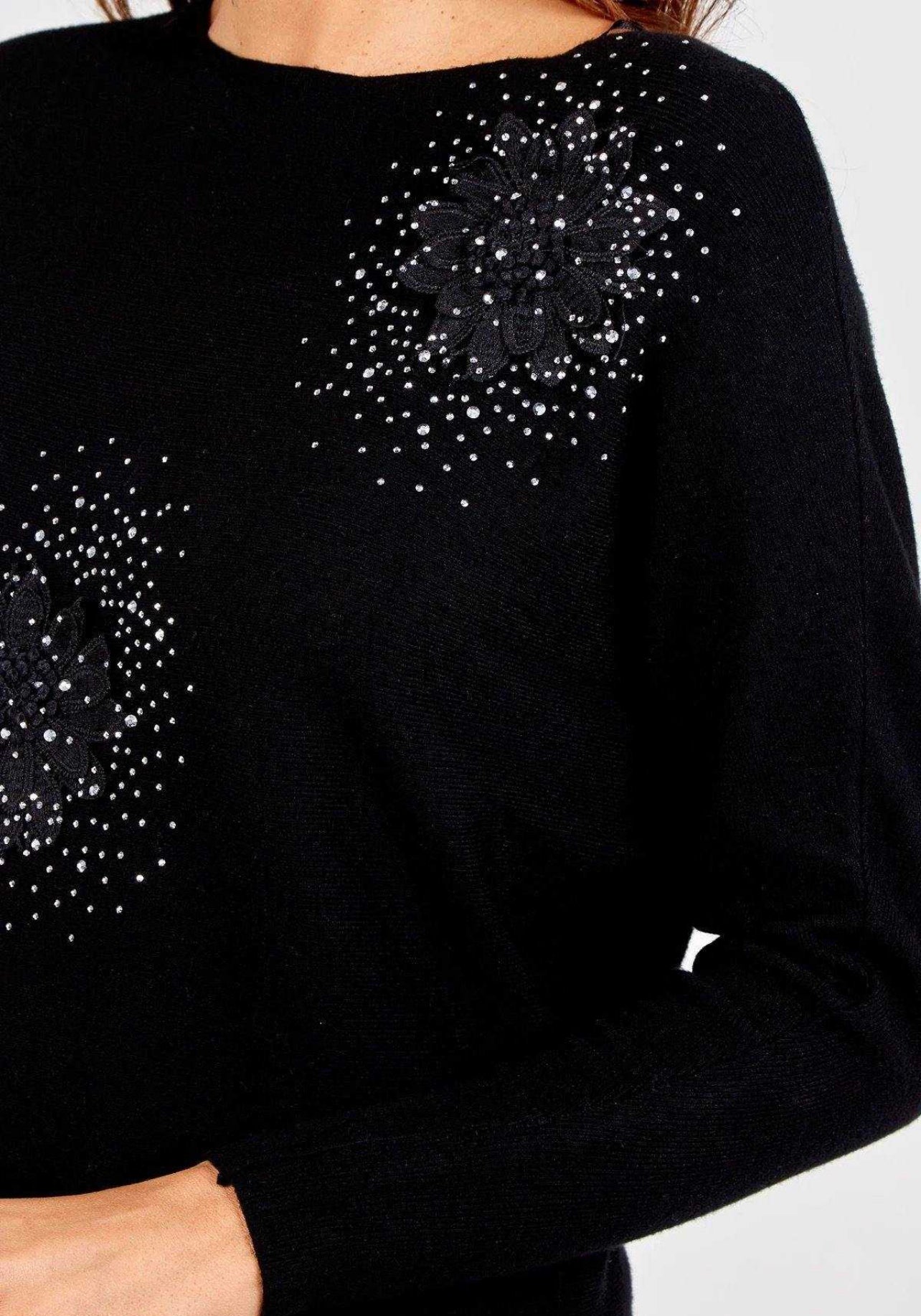 Flower diamante diagonal top Womenswear Viscose Nylon Polyester Comfort Comfortable Everyday - JAC’s Fabrics and Crafts