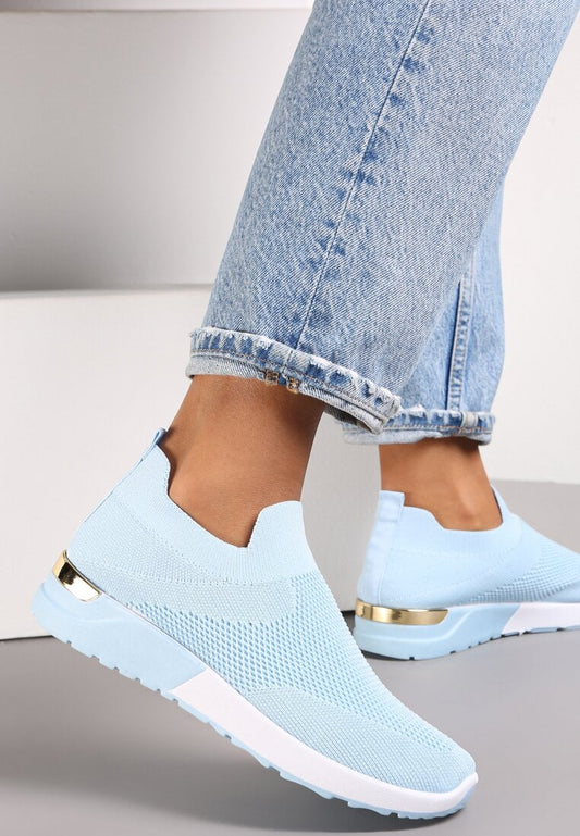Ladies Blue Slip-On Trainers with Gold Heel Clip