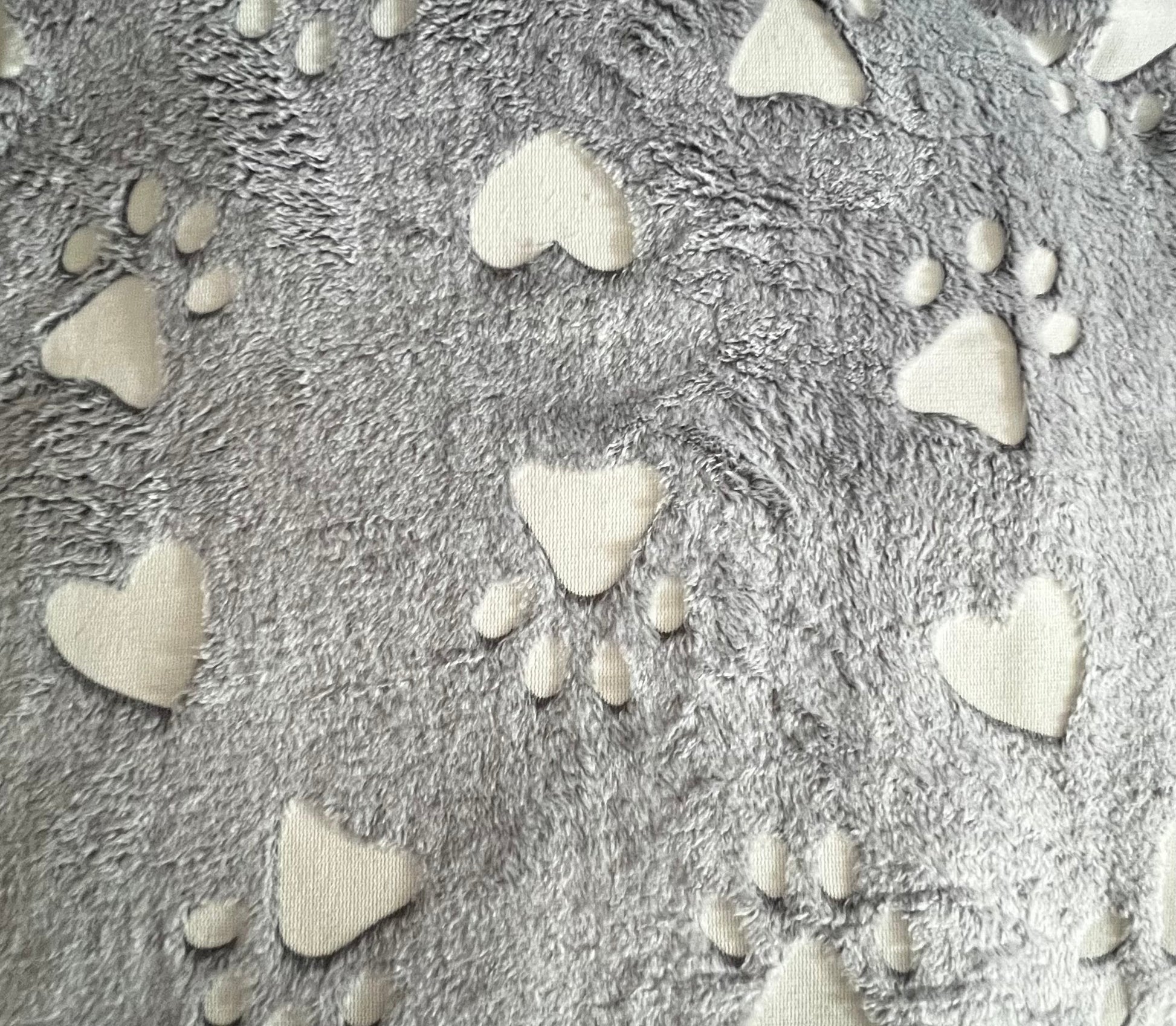 Soft Grey Glow-in-the-Dark Paw & Heart Print Fleece Fabric – Sold Per Metre - JAC’s Fabrics and Crafts