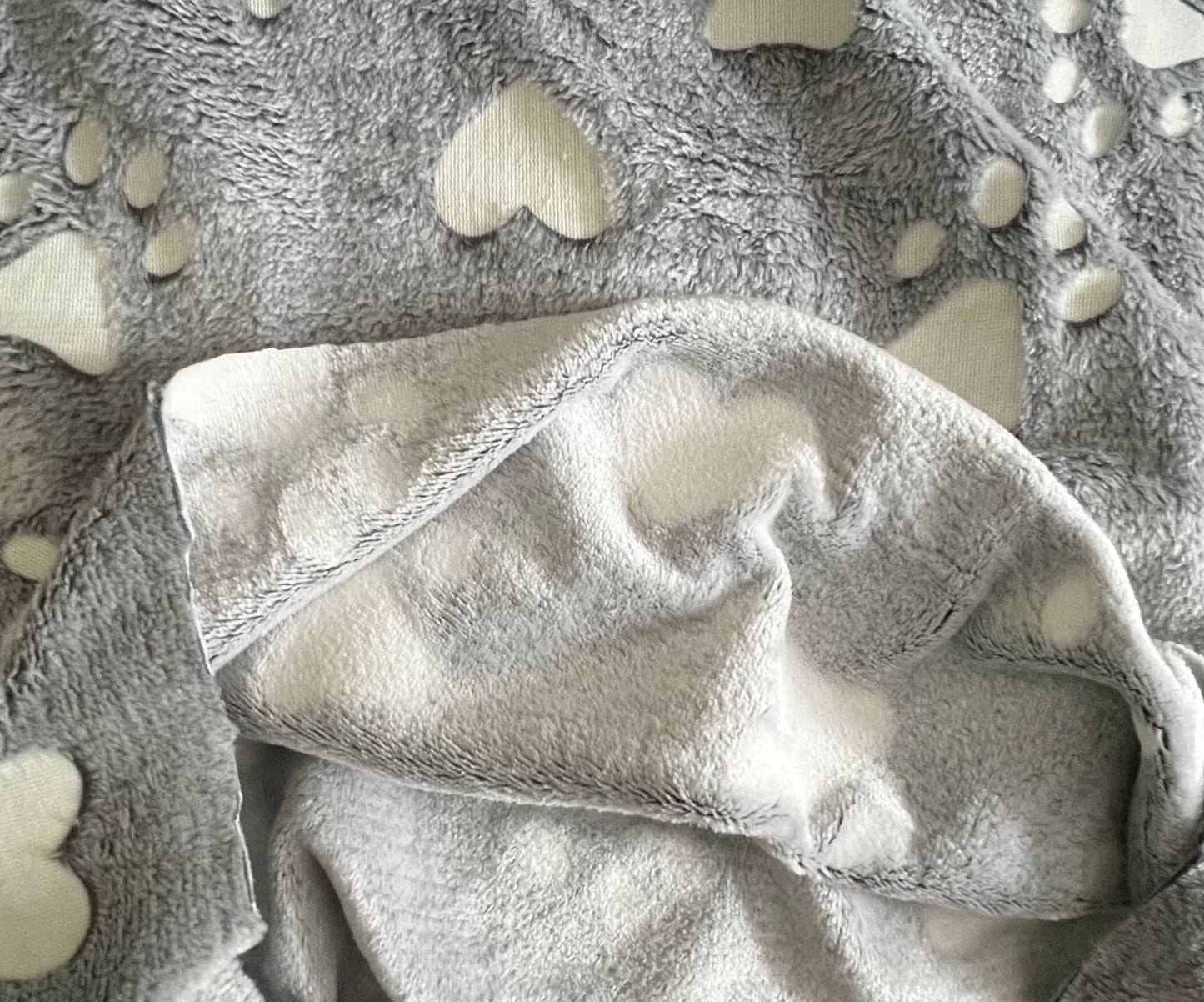 Soft Grey Glow-in-the-Dark Paw & Heart Print Fleece Fabric – Sold Per Metre - JAC’s Fabrics and Crafts