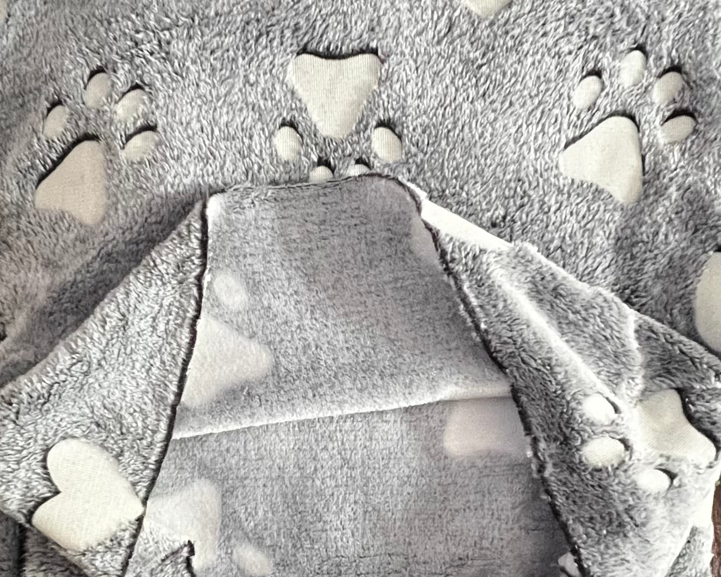 Soft Grey Glow-in-the-Dark Paw & Heart Print Fleece Fabric – Sold Per Metre - JAC’s Fabrics and Crafts