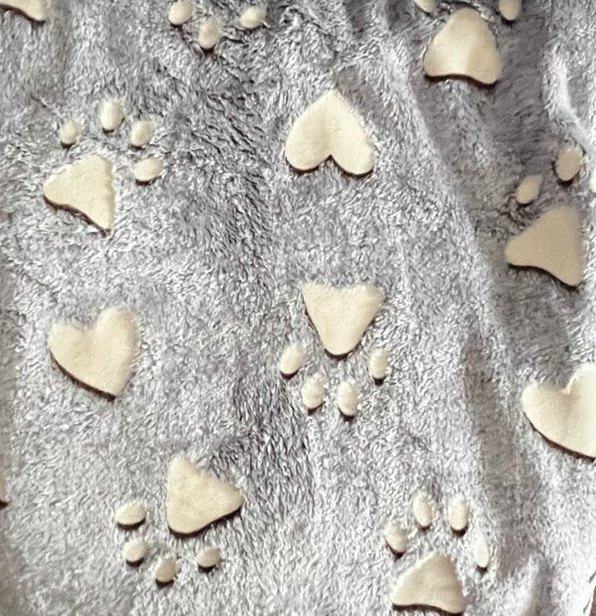 Soft Grey Glow-in-the-Dark Paw & Heart Print Fleece Fabric – Sold Per Metre - JAC’s Fabrics and Crafts
