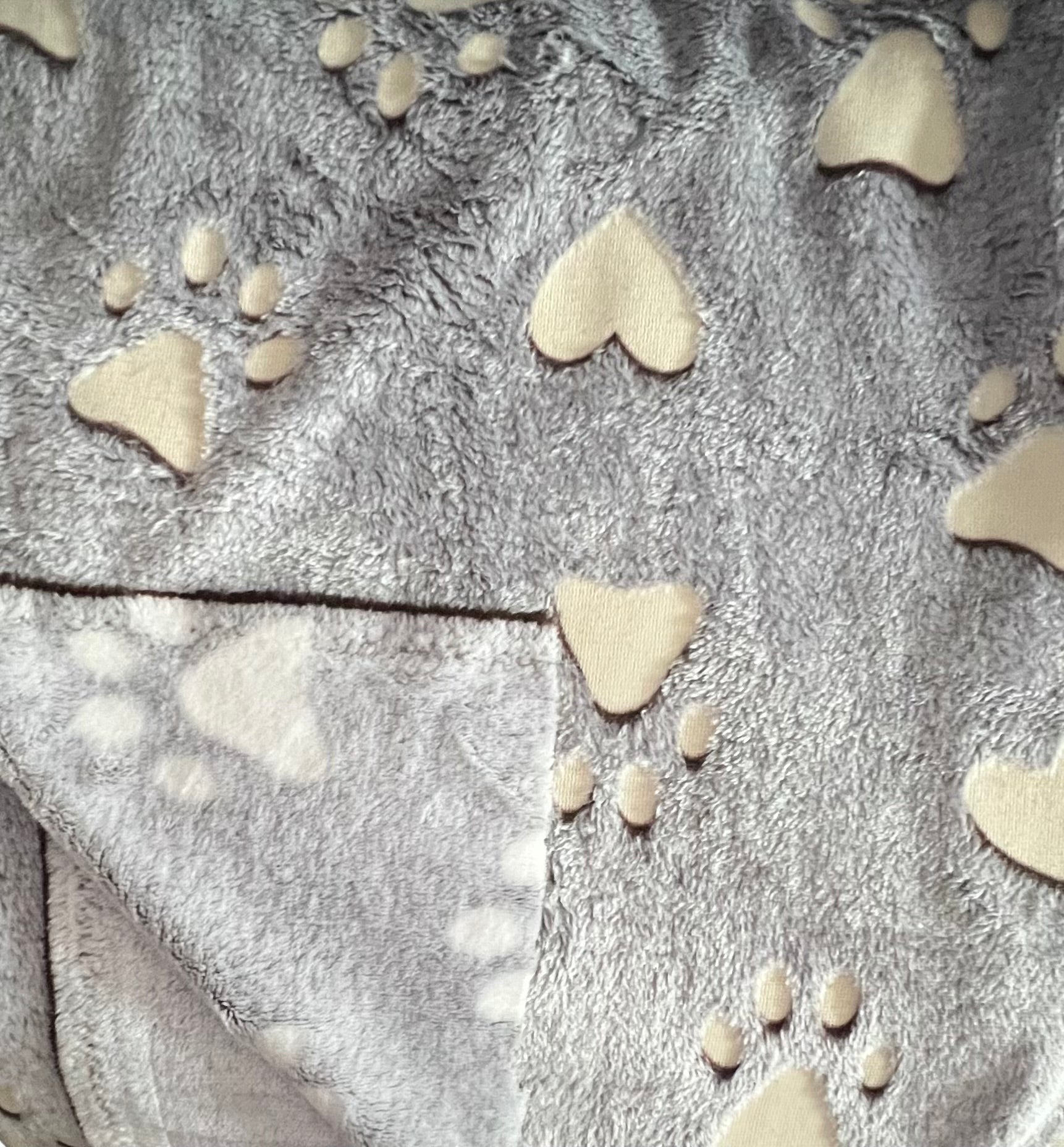 Soft Grey Glow-in-the-Dark Paw & Heart Print Fleece Fabric – Sold Per Metre - JAC’s Fabrics and Crafts