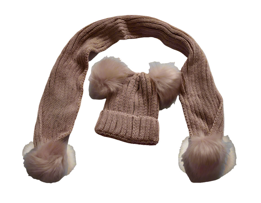Girl's Dusty Pink Pom Pom Hat and Scarf - JAC’s Fabrics and Crafts